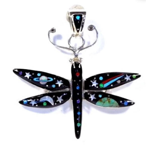 Dragonfly pendant Cosmic space 925 silver galaxy shooting star alien necklace
